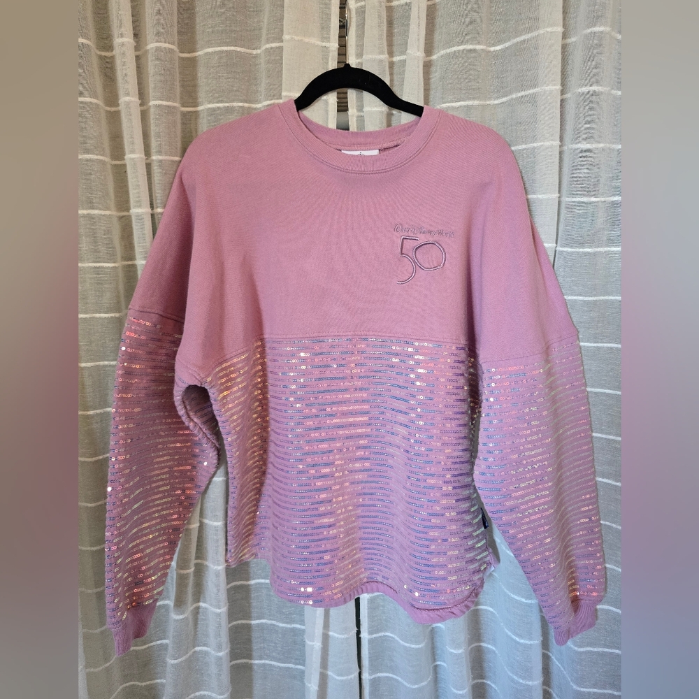 Disney World Spirit Jersey 50th Anniversary Sequin Fleece Sweatshirt Top M